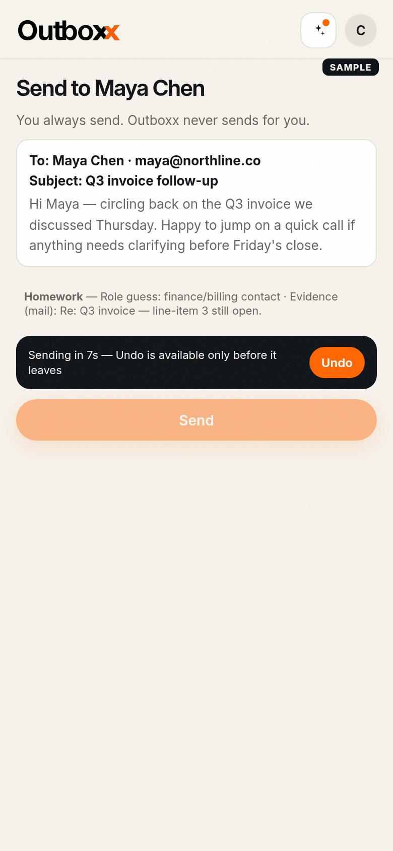 Send with undo hold on iPhone